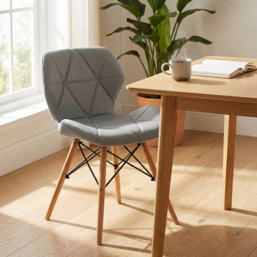 Sedia struttura metallo, seduta PU grigio, gambe legno 41x49x71 cm