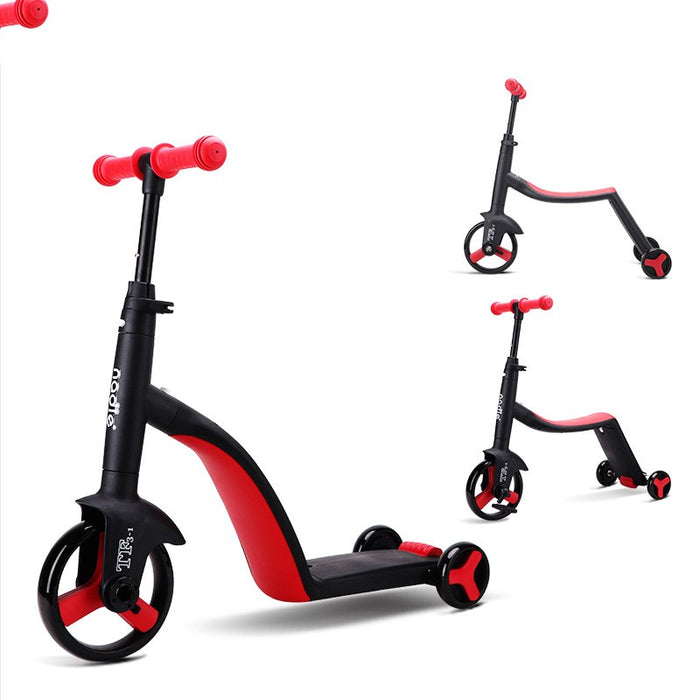 Scooter triciclo 3 in 1 rosso in diverse posizioni