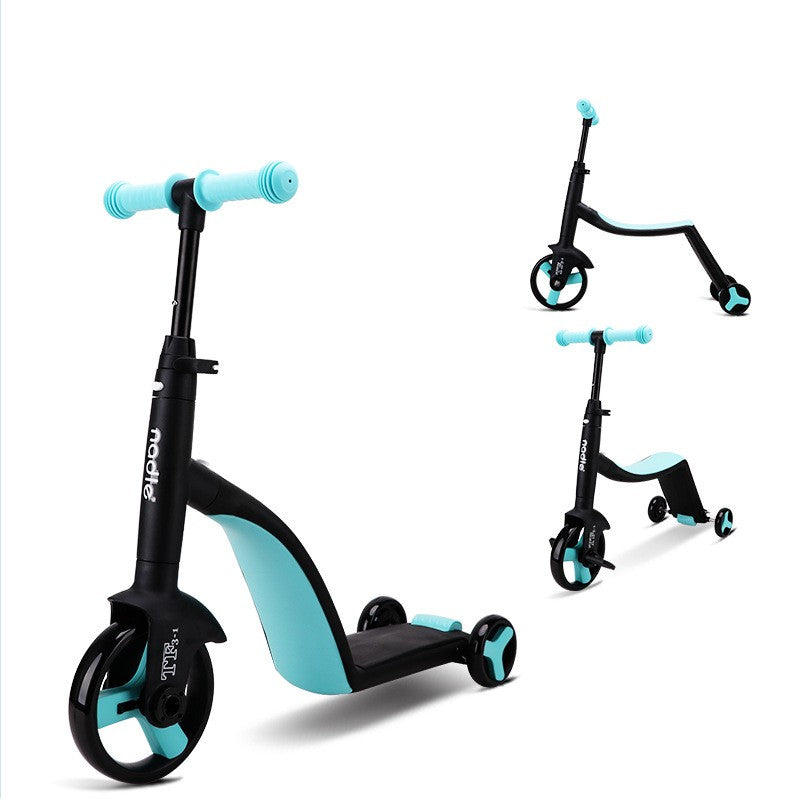 Scooter triciclo 3 in 1 blu in diverse posizioni