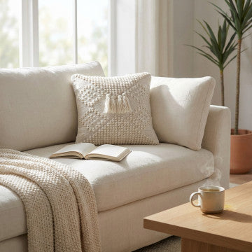 Cuscino quadrato in cotone e lana, 45x45 cm, altezza 8 cm, colore bianco