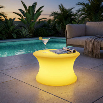 Tavolino luminoso in polietilene con ricarica USB, diametro 40 cm
