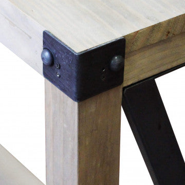 Mobile in ferro e legno con 2 ripiani, dimensioni 115,50x37x82 cm