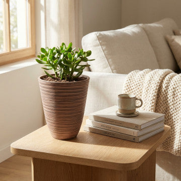 Vaso in fibra sintetica colore taupe, diametro 25,5 cm, altezza 32,5 cm