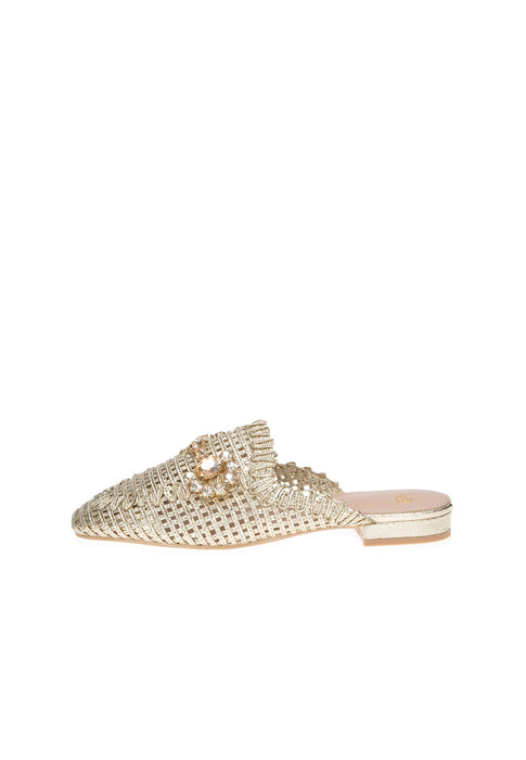 Sabot EXE Luna Ecopelle Intrecciata con Mascherino Frontale Strass Sottopiede Imbottito Fondo Gomma Tacco 2 cm