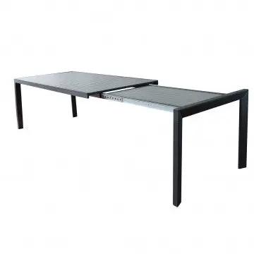 Table extensible Detroit 190/250 X 100 en aluminium peint anthracite avec lattes effet bois