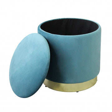 Pouf contenitore rotondo in velluto verde, diametro 37 cm, altezza 40 cm