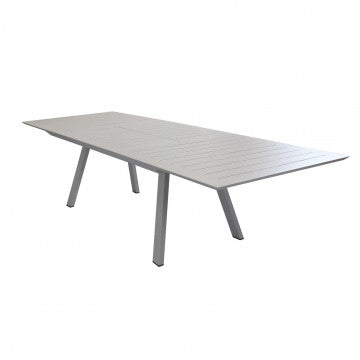 Tavolo rettangolare Zante allungabile 200/300 x 110 in alluminio grigio chiaro, ideale per esterni moderni e spazi ampi.