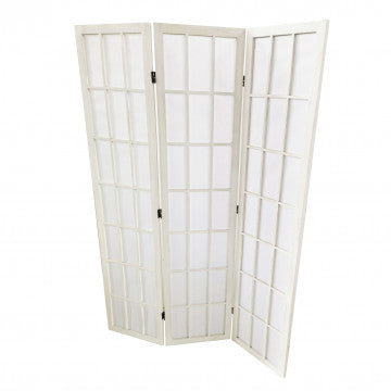 Separè in legno di paulownia e metallo, 170x40x2 cm, colore bianco