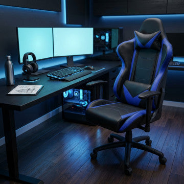 Poltrona da gaming in poliuretano blu e nero, regolabile 121-129 cm