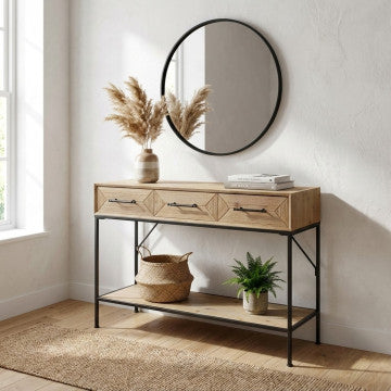 Mobile in ferro e legno con 2 ripiani e 3 cassetti, 110,50x40x76 cm