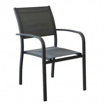 Poltrona struttura alluminio verniciato, seduta textilene, 56x65x87 cm