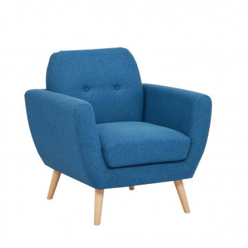 Poltrona in tessuto blu con bottoni, gambe in polipropilene 84x79x86 cm