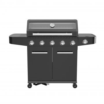 Barbecue 5 fuochi + 1 acciaio verniciato nero, griglia 82×42 cm