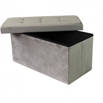 Pouf contenitore rettangolare in velluto tortora 76x38x38 cm