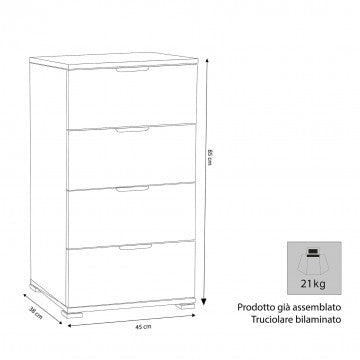 Mobiletto 4 cassetti truciolare bilaminato marrone 45x38x85 cm