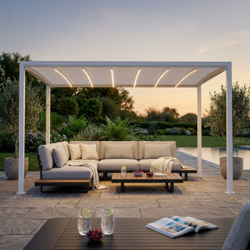 Pergola retrattile motorizzata 3x4 in alluminio e PVC con illuminazione LED