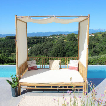 Divano letto in legno di bamboo con cuscino, 210x150x240 cm