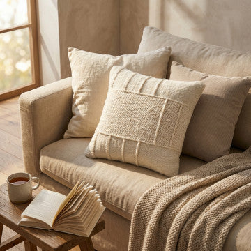 Cuscino quadrato in cotone e lana, 45x45 cm, altezza 8 cm, colore bianco