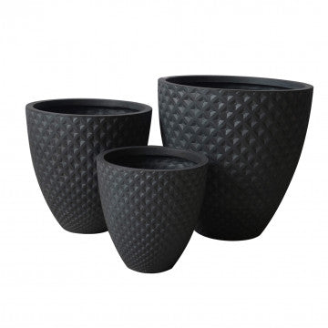 Set 3 vasi in fibra sintetica antracite dimensioni grandi medie piccole