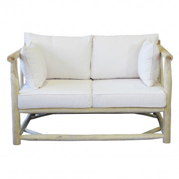 Divano 2 posti in teak con cuscini in poliestere 131,5x92x77 cm