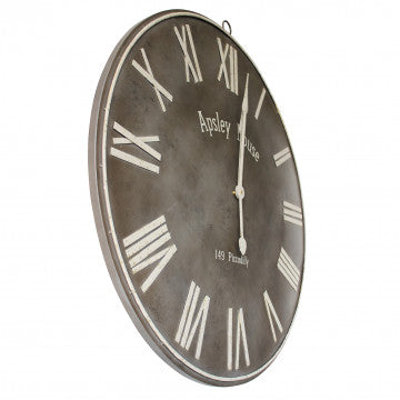Orologio da parete in ferro e legno grigio, dimensioni 92x97,5 cm