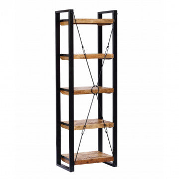Mobile in legno di mango con struttura in metallo, 5 ripiani, 60x40x180 cm