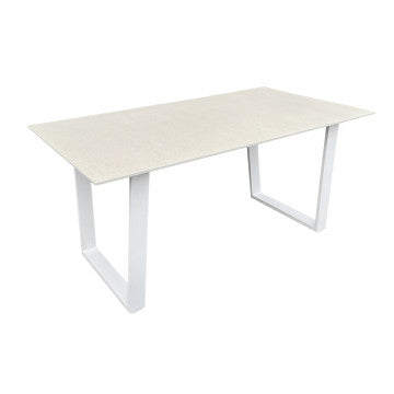 Tavolo 160x90 con piano in pietra sinterizzata e struttura alluminio