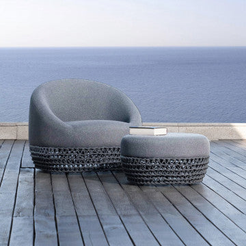 Pouf quadrato in alluminio e corda 63x63x36 cm con cuscini