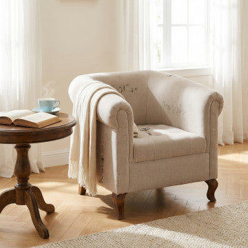 Poltrona struttura legno di mango, seduta in stoffa, 76x76x90 cm