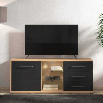 Mensola TV Lusitania rovere artigiano nero 161,5x40x65 cm truciolare