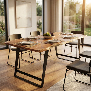 Tavolo in legno di acacia e metallo, 200x100 cm, altezza 77 cm