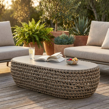 Tavolino ovale struttura alluminio corde 124x85x33 cm peso 21 kg