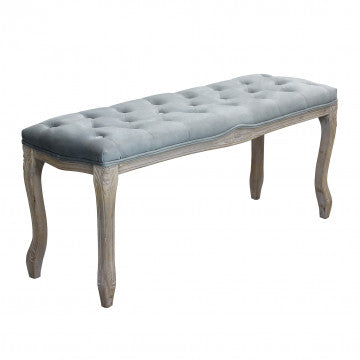 Panca in legno e velluto grigio, dimensioni 110x36x47 cm