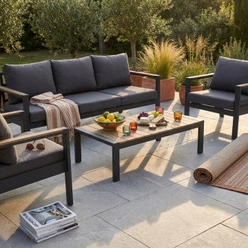 Salotto 3 pezzi alluminio verniciato cuscini poliestere 12 cm