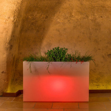 Fioriera in polipropilene 80x35x50 cm con illuminazione LED RGB e batteria solare