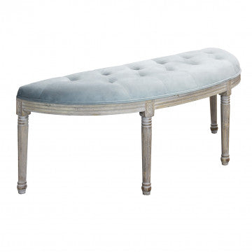 Panca in legno con seduta in velluto grigio, 125x45x48 cm