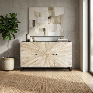 Mobile con 3 ante in legno di mango e struttura in ferro, 150x40x85 cm
