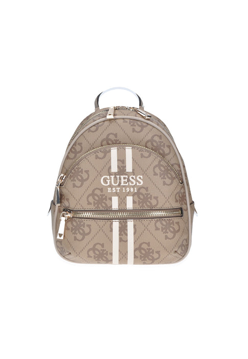 Zaino Guess Manhattan In Ecopelle Oro Pallido Con Chiusura A Incastro E Logo Metallico 24x27x13 Cm