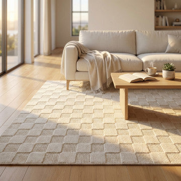 Tappeto in lana e cotone avorio con decoro, 160 x 230 cm