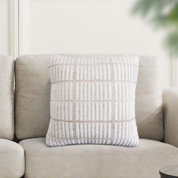 Cuscino in lana avorio con decoro, dimensioni 45x45x45 cm