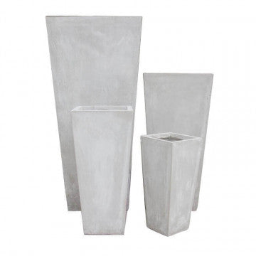 Set 4 vasi in fibra di argilla beige, dimensioni graduate da 43x43x89 cm a 18,5x18,5x38,5 cm
