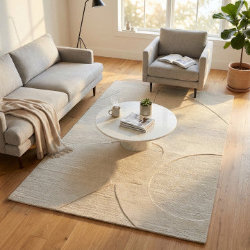 Tappeto in lana e cotone avorio 120x180 cm con decoro