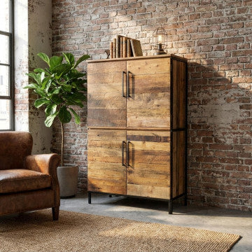 Mobile in legno naturale 4 ante con gambe metallo nero 100x40x160 cm