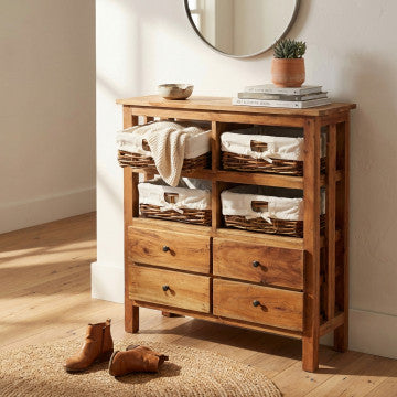 Mobiletto in rattan e legno riciclato, struttura robusta, peso 21 kg