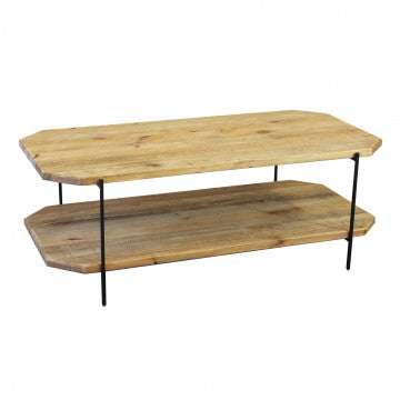 Tavolino in legno di pino riciclato, 120x61x43 cm, colore marrone
