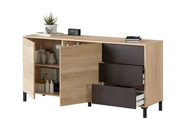 Credenza in Rovere Ossido con 2 Ante e 3 Cassetti Buffet e credenze FORES   
