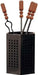 Gruppo camino quadri m.legno 20x50h in ferro battuto nero con 4 accessori e manici in legno, ideale per caminetti e stufe a legna.