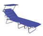 Lettino ALU/TEXIL.C/PARAS.BLUE richiudibile con parasole regolabile, struttura in alluminio Ø 22 mm e tessuto blu traspirante per spiaggia.