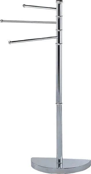 Piantana 3 bracci base mezzaluna cromo Hobby Shop Solution con struttura in acciaio cromato e bracci regolabili per asciugamani. Ideale per arredare il bagno con stile e funzionalità.