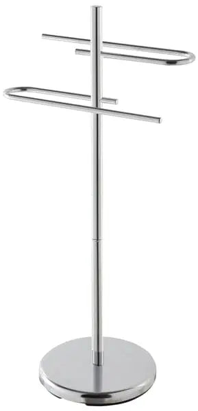 Piantana asciugamani cromo Hobby Shop Solution con 2 bracci regolabili in acciaio cromato, altezza 87 cm, ideale per arredo bagno moderno.
